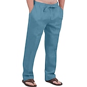 cheap Classic-Men&#039;s Linen Pants Trousers Summer Pants Drawstring Elastic Waist Front Pocket Plain Comfort Soft Casual Daily Cotton Blend Fashion Classic Gray Green White