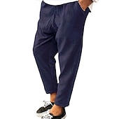 cheap Slim-Men&#039;s Corduroy Pants Winter Pants Trousers Cropped Pants Casual Pants Drawstring Elastic Waist Straight Leg Solid Color Comfort Warm Casual Daily Streetwear Sports Fashion Loose Fit Black Blue