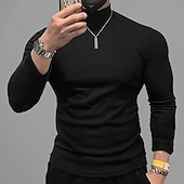 cheap Basic T shirts-Men&#039;s T Shirt Turtleneck shirt Long Sleeve Shirt Long Sleeve Rolled collar Spring &amp;  Fall Holiday Casual Comfortable Essential Vacation Holiday Weekend Black White Wine Top Tee for Men