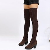 cheap Fashion Boots-Women&#039;s Over-the-Knee Knitted Sock Boots with Chunky Heel – Stylish and Comfortable Winter Footwear for Casual Wear