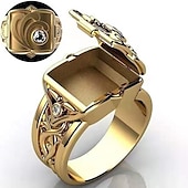 cheap Rings-Men&#039;s Ring with Secret Compartment Mini Clamshell Storage Box Design Retro Carved Band Rings Punk Hip Hop Party Jewelry Unique Gift for Men Women Rapper Biker Gold/Wedding Party / Color Size 6-14
