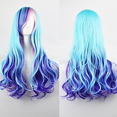 economico Parrucche da festa-parrucca cos parrucca 80 cm capelli ricci lunghi capelli ricci multicolori in seta ad alta temperatura parrucche anime di halloween
