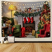 billige hengende juleteppe-julepynt julenissen juletre feriefest jul stor veggteppe kunst dekor foto bakgrunn bakteppe teppe hengende hjem soverom stue peis strømpe gave polyester