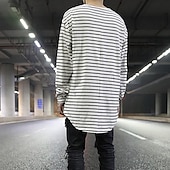 cheap Basic T shirts-Men&#039;s T Shirt Long Sleeve Shirt Long Sleeve Crew Neck Spring Fall Striped Lightweight Casual Comfortable Vacation Casual Weekend Black White Top Tee for Men