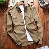 preiswerte Arbeitshemden für Herren-Herren Arbeitshemd Knopfhemd Cargohemd Overshirt Armeegrün Königsblau Khaki Langarm Grafikdrucke Klassischer Kragen Arbeit Campen und Wandern Bestickt Bekleidung 100% Baumwolle Lässig Militär