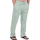 cheap Classic-Men&#039;s Linen Pants Trousers Summer Pants Drawstring Elastic Waist Front Pocket Plain Comfort Soft Casual Daily Cotton Blend Fashion Classic Gray Green White