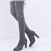 tanie Buty modowe-Damskie Botki Buty świąteczne Buty szamszowe Rozmiar plus Impreza Święta Codzienny Obuwie ponad kolano Wysokie buty w kroczu Zima Sznurowane Masywny obcas Nasek w szpic Seksowny Słodkie Zamsz Mokasyny