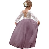 billiga Brudnäbbsklänningar-Barn flickors blommig klänning strandbröllop avslappnad tulle klänning fest rynkad mesh spets grön vit blå maxi lång ärm prinsessan söta klänningar festklänning online vanlig passform 4-13 år klänning
