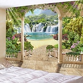 Недорогие Тапестри́ на океа́нском пляже-Window Landscape Wall Tapestry Art Decor Blanket Curtain Hanging Home Bedroom Living Room Decoration Coconut Tree Sea Ocean Beach