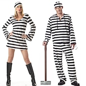 tanie Stroje dla par i grup-stroje dla par więźniarskich zabawny kostium stroje dla par unisex film cosplay cosplay czarny kostium karnawał maskarada łatwe kostiumy karnawałowe