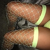 economico Biancheria intima-collant a rete da donna con strass e tacchi alti rossi, performance, lusso, seducente, dichiarazione di moda, calze e calzature