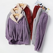 cheap Women&#039;s Sleepwear-Women&#039;s Pajamas Pjs Sets 2 Pieces Pure Color Fashion Plush Comfort Home Vacation Fleece V Wire Long Sleeve Pullover Pant Elastic Waist Fall Winter Home Outfits