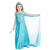 preiswerte Märchen-Motto-Kleider-kinder mädchen elsa gefroren kostüm kleid cartoon einfarbig a linie kleid party blau maxi langarm prinzessin schöne kleider herbst winter regular fit 3-10 jahre