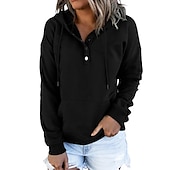 cheap Hoodies &amp; Sweatshirts-Hoodie Women&#039;s Wine Red Black Pink Solid Colored Button Pocket Street Daily Daily Basic Hooded S
