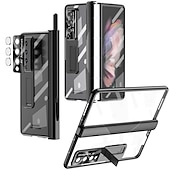 billiga Skal och fodral till Samsung-telefon fodral Till Samsung Galaxy Z Fold 5 Z Fold 4 Z Fold 3 Fodral och skärmskydd Helkroppsskydd Kameralinsskydd Genomskinlig Härdat glas PC Metall