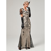 economico Abiti degli anni '20-Anni Ruggenti Anni 1920 Lunghezza alla caviglia Vestito Abito da sera Abito da Ballo Normale Maniche corte Il grande Gatsby Charleston Invitato al matrimonio Paillettes Scollo a V Costume Per donna