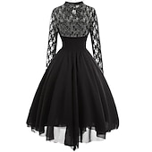 economico Vestiti-Retrò Vintage Punk &amp; Gotico Medievale Vestito Mascherata Strega Ragazza gotica Pizzo Costume Per donna Fantasia Stile Steampunk Notte di Valpurga Carnevale Mascherata Festa / Sera Adulti Vestito