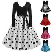 baratos Vestidos-Vestidos Anos 50 Inspirado no vintage Até os Joelhos Vestidos Vestido de uma linha Vestido de chá Linha A Mulheres Natal Carnaval Ano Novo Reunião de Classe Roupa Diária Festa de Solteira Adolescente