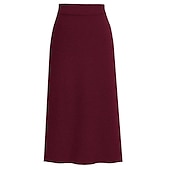 abordables Jupes unies-Femme Jupe Crochet Jupes de travail Mode basique Décontractées Midi Jupes Couleur Pleine Fendu Tricot Bureau / Carrière Plein Air caramel Noir Vin Kaki Automne Laineux