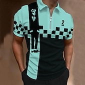 abordables Polo musical pour homme-Festival de musique Homme Plaid Musique Polos à zip Chemise de golf Manche Courte Polos Chemises à Col Occasionnel Vêtements de vacances Vêtements de festival Tenues de fête Impression 3D Polo