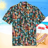 voordelige Eten &amp; Drinken-Voor heren Bier Overhemd Overhemd met knopen Korte mouw Modieus Ontwerper Casual Straat Casual Dagelijks Lente zomer Strijkijzer 3D Button-omlaag Rood Marine Blauw Groen