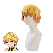 levne Anime paruky-agatsuma zenitsu paruka démon zabiják cosplay paruka žlutá gradient oranžová kudrnaté krátké vlasy pro muže halloween paruky