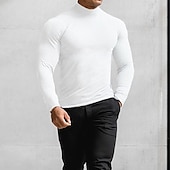 cheap Basic T shirts-Men&#039;s T Shirt Turtleneck shirt Long Sleeve Shirt Long Sleeve Rolled collar Spring &amp;  Fall Holiday Casual Comfortable Essential Vacation Holiday Weekend Black White Wine Top Tee for Men
