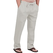 cheap Classic-Men&#039;s Linen Pants Trousers Summer Pants Drawstring Elastic Waist Front Pocket Plain Comfort Soft Casual Daily Cotton Blend Fashion Classic Gray Green White