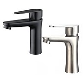cheap Classical-Bathroom Sink Faucet,Stainless Steel Matte Black/Nickel Brushed Single Handle One Hole Bath Taps with Hot and Cold Switch