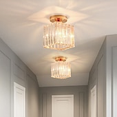 economico Lampade da soffitto-14 cm tondo quadrato cristallo plafoniera led lampadario corridoio luce oro nero argento luci montaggio a filo metallo elettrolitico moderno stile nordico regalo per amici di famiglia 220-240 v