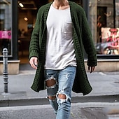preiswerte Herren Strickjacke-Herren Pullover Strickjacke Pullover Jacke Herbstpullover Gerippt Stricken Tunika Strick Glatt Mit Kapuze Modisch Warm-Ups Casual Freizeitskleidung Bekleidung Herbst Winter Schwarz Blau S M L