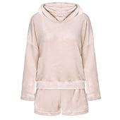 economico Completi pigiami da donna-tuta da casa da donna set 2 pezzi animale gatto caldo peluche comfort casa strada quotidiano pile felpa con cappuccio manica lunga felpa con cappuccio pantaloncini elastico in vita fa casa abiti