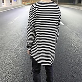 cheap Basic T shirts-Men&#039;s T Shirt Long Sleeve Shirt Long Sleeve Crew Neck Spring Fall Striped Lightweight Casual Comfortable Vacation Casual Weekend Black White Top Tee for Men