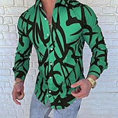 billiga Geometriska mönster-Herr Geometriska mönster Abstrakt Skjorta Knapp upp skjorta Långärmad Mode Designer Ledigt Utomhus Dagligen Höst Vinter Krage Mönster Button-Down Svart Gul Rubinrött Blå Grön
