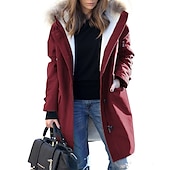 billige Vinter Parka-Dame Vinterfrakk Vinterjakke Parkas Vindtett Hold Varm Glidelås Lomme Pelskrage Fleece Lined Elegant og moderne Fritid hverdag Gate stil Helfarge utendørs Feriereise Valentinsdag Gate Glidelås Lang
