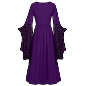 abordables Conjuntos-Conjuntos con vestido medieval con mangas acampanadas de encaje tatuaje gargantilla collar 2 piezas retro vintage punk estilo gótico brujas trajes mujer cosplay disfraz carnaval fiesta casual diario