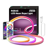 abordables Contrôle WiFi et musique-3 m/5 m rgbic bandes lumineuses néon avec wifi néon corde lumière bricolage barre lumineuse app contrôle musique synchronisation tv rétro-éclairage jeu salon chambre décoration