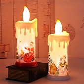 economico Luci regalo di Natale-Candela di Natale Senza Fiamma LED Candele a Colonna Lampade per Natale con Decalcomania di Babbo Natale per Decorazioni di Natale a Casa.