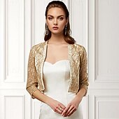 billige bryllup gjesteomslag-Kvinners Wrap Funkle Bolero Elegant  Luksuriøs Glans 3/4 Lengde Ermer Paillett Bryllupsgjester Wraps Med Paillett Bryllup Vår  Høst antrekk å imponere