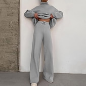 billiga Loungewear till damer-dam loungewear sweatsuit set 2 delar ren färg mode avslappnad komfort hem gå ut flygplats stickad hög hals långärmad pullover byxa höst vinter hem outfits