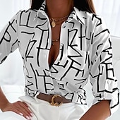 abordables Tops Graphiques pour Femmes-Chemisier Femme Noir Blanche Bleu Rayé Tricoté Plein Air du quotidien du quotidien basique Col de Chemise S
