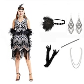 economico Outfit-Anni Ruggenti Ispirato al vintage Il grande Gatsby Lunghezza corta Abito Flapper Vestito Abiti Senza maniche Il grande Gatsby Invitato al matrimonio Paillettes Frangia con nappe Paillettes Scollo a V