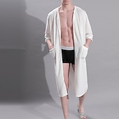 economico Vestaglie-Per uomo Accappatoio Accappatoi Pigiami 1 pc Colore puro Di tendenza Comoda Morbido Interni Da letto Poliestere Traspirante Spacco a V Manica corta Di base Autunno Primavera Bianco Blu marino