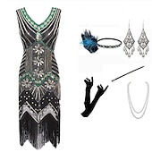 economico Outfit-Anni Ruggenti Ispirato al vintage Il grande Gatsby Lunghezza corta Abito Flapper Vestito Abiti Senza maniche Il grande Gatsby Invitato al matrimonio Paillettes Frangia con nappe Paillettes Scollo a V