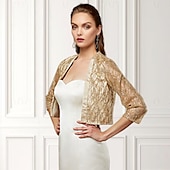 billige bryllup gjesteomslag-Kvinners Wrap Funkle Bolero Elegant  Luksuriøs Glans 3/4 Lengde Ermer Paillett Bryllupsgjester Wraps Med Paillett Bryllup Vår  Høst antrekk å imponere