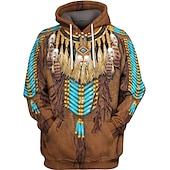 abordables Patrón 3D-Hombre Tribal Estampados Sudadera Sudaderas Sudadera Con Capucha Manga Larga Sudadera con capucha Con Capucha Ropa de calle Impresión 3D Deporte Diario Deportes Blanco Marrón Estampado Primavera