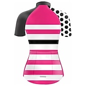 ieftine Tricouri pentru femei-Pentru femei Jersey de ciclism Buline Dungi Manșon scurt Bicicletă Topuri cu 3 buzunare spate Ciclism montan Ciclism stradal Uscare rapidă Dungi reflectorizante Înapoi de buzunar Confortabil la