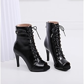 preiswerte Tanzstiefel-Schwarze Tanzstiefel mit Schnürung und Peep-Toe für Damen mit Stilettoabsatz, stylische High Heels für Standard- und lateinamerikanische Tänze