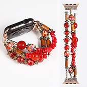 baratos Pulseiras de Apple Watch-Pulseira de joias Compatível com Pulseira Apple Watch 38mm 40mm 41mm 42mm 44mm 45mm 49mm Feminino Elástico Com Miçangas Contas pulseira de substituição para iwatch Ultra 2 Series 9 8 7 SE 6 5 4 3 2 1