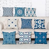 economico stile geometrico-set blu di 9 fodere per cuscino, motivo geometrico geometrico per il tempo libero moderno cuscino in finta lino cuscino da esterno per divano divano letto poltrona blu